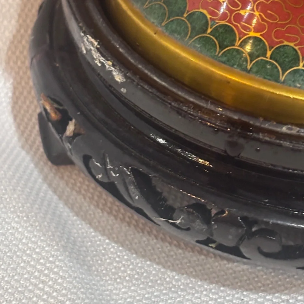Pair of Vintage Chinese Cloisonné Vases – Red Floral Enamel Brass – 11” Tall w/ - Picture 14 of 15